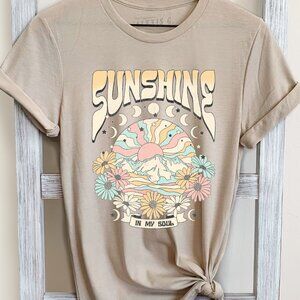 Sunshine Shirt, Floral Mountain T Shirt, Retro Sunshine Shirt